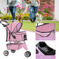 3 Wheels Pet Stroller Dog Stroller Cat Cage Jogger Stroller Cats Travel Folding Carrier Waterproof Puppy Stroller with Cup Holder & Removable Liner (Pink)