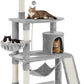 63.5In Multi-Level Cat Tree Tower Condo with Scratching Posts, Platform & Hammock, Cat Activity Center Play Furniture for Kittens, Cats, and Pets